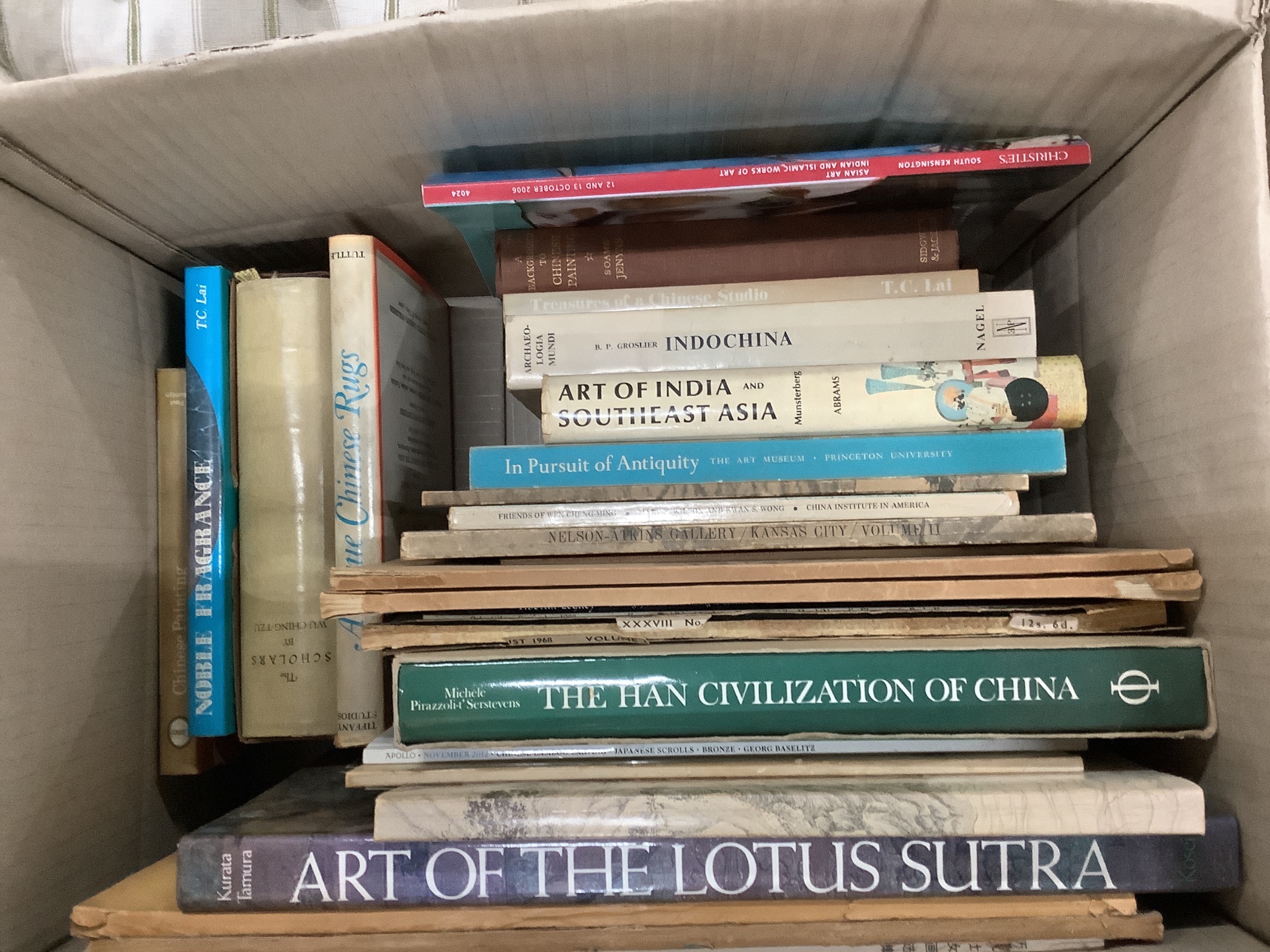A large collection of modern and vintage reference books and catalogues on Chinese, Korean, Japanese and Buddhist art, 4 boxes
